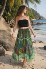 Fairy Pixie Patchwork Midi Skirt – Lace Detail | Various Colours
