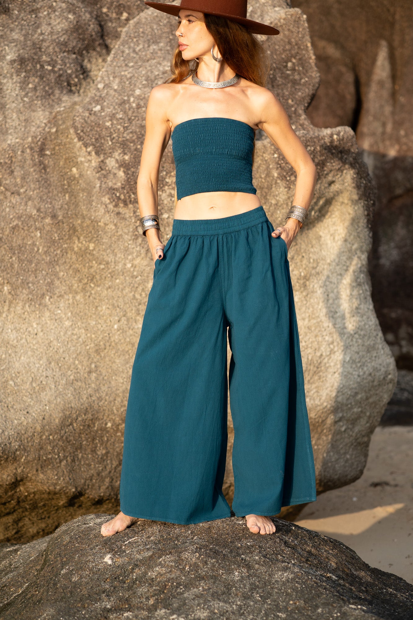 Wide Leg Palazzo Trousers | Plain Boho Festival Trousers | Various Colours