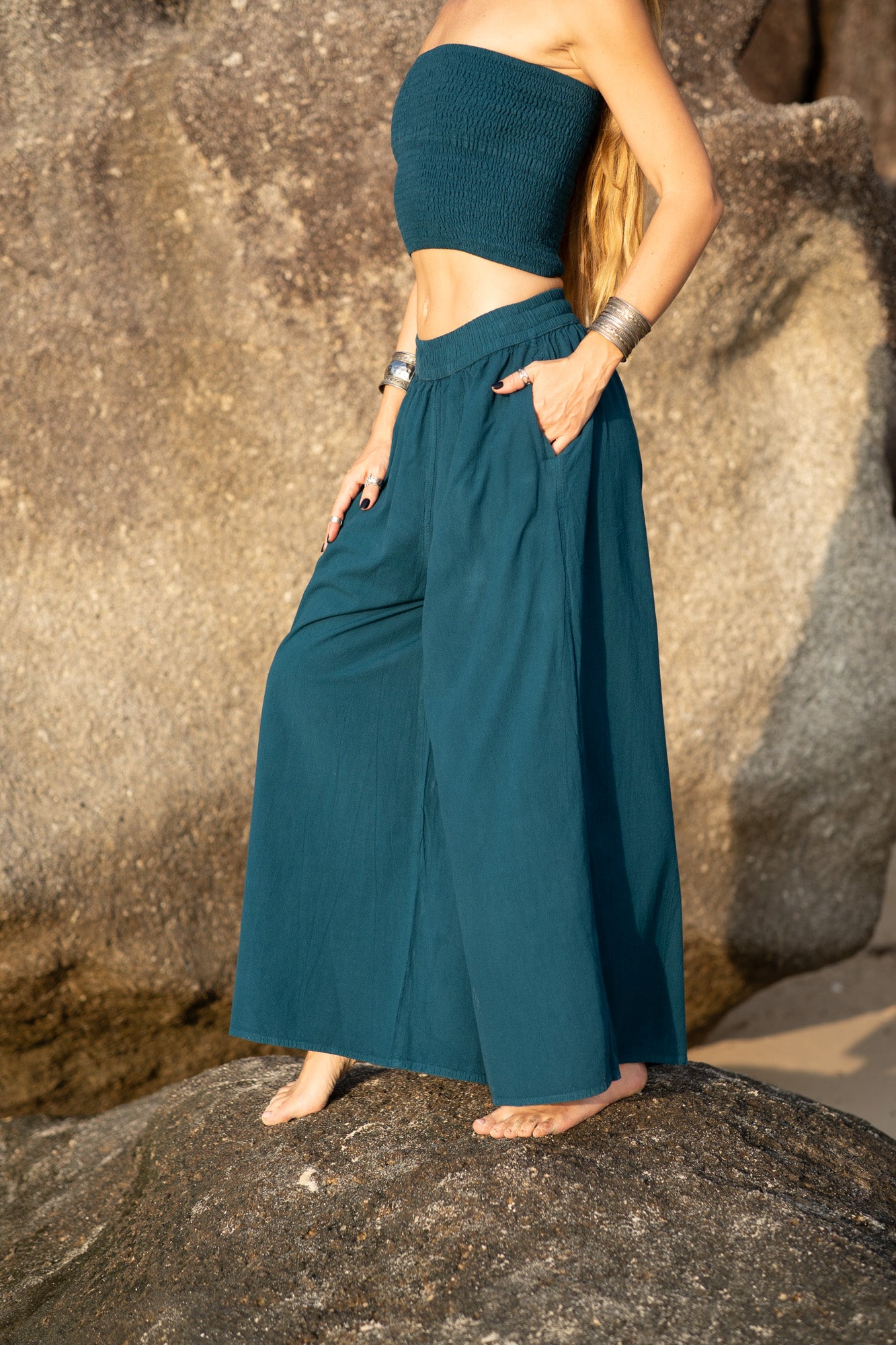 Wide Leg Palazzo Trousers | Plain Boho Festival Trousers | Various Colours