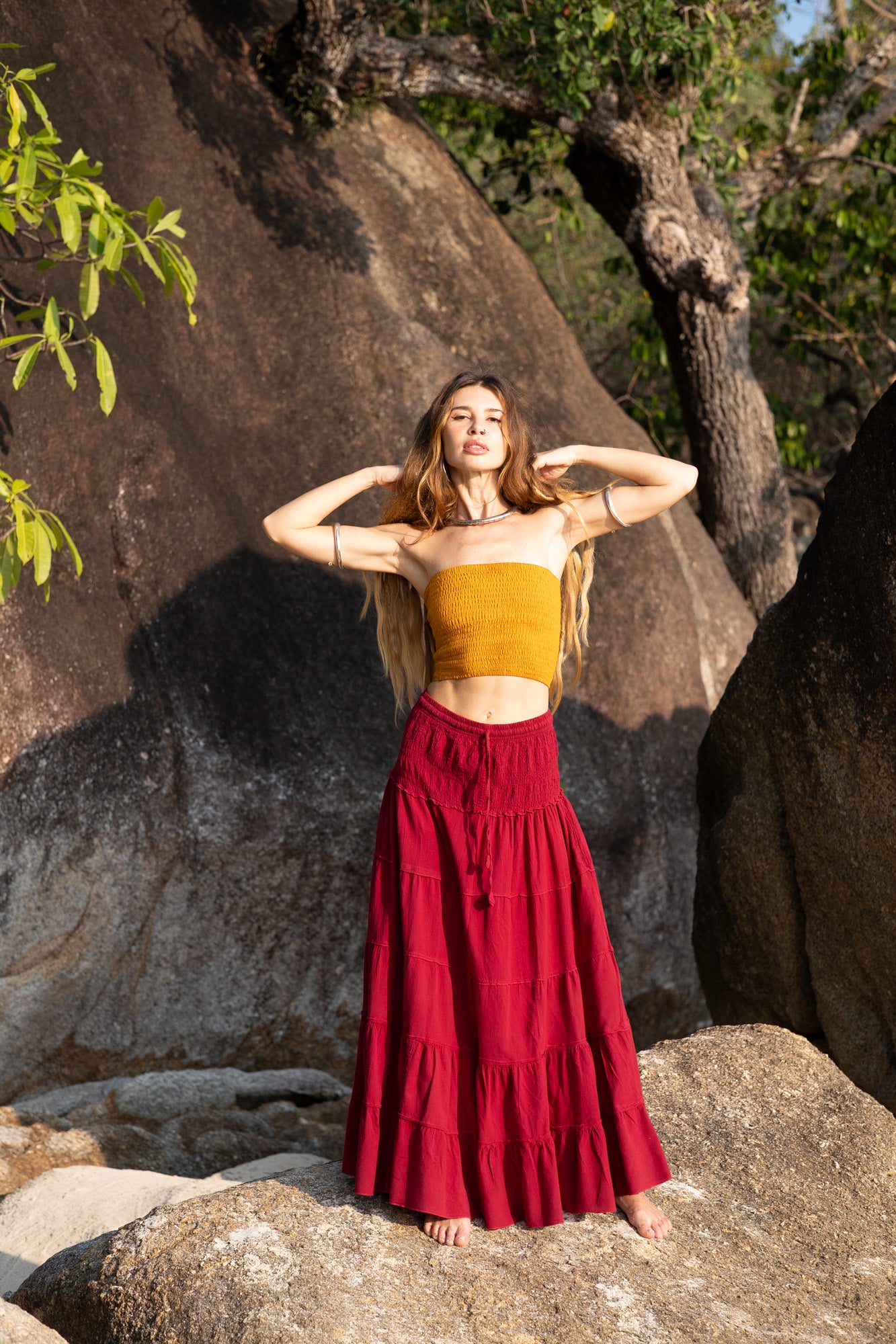 Tiered Cotton Boho Maxi Skirt | Various Colours