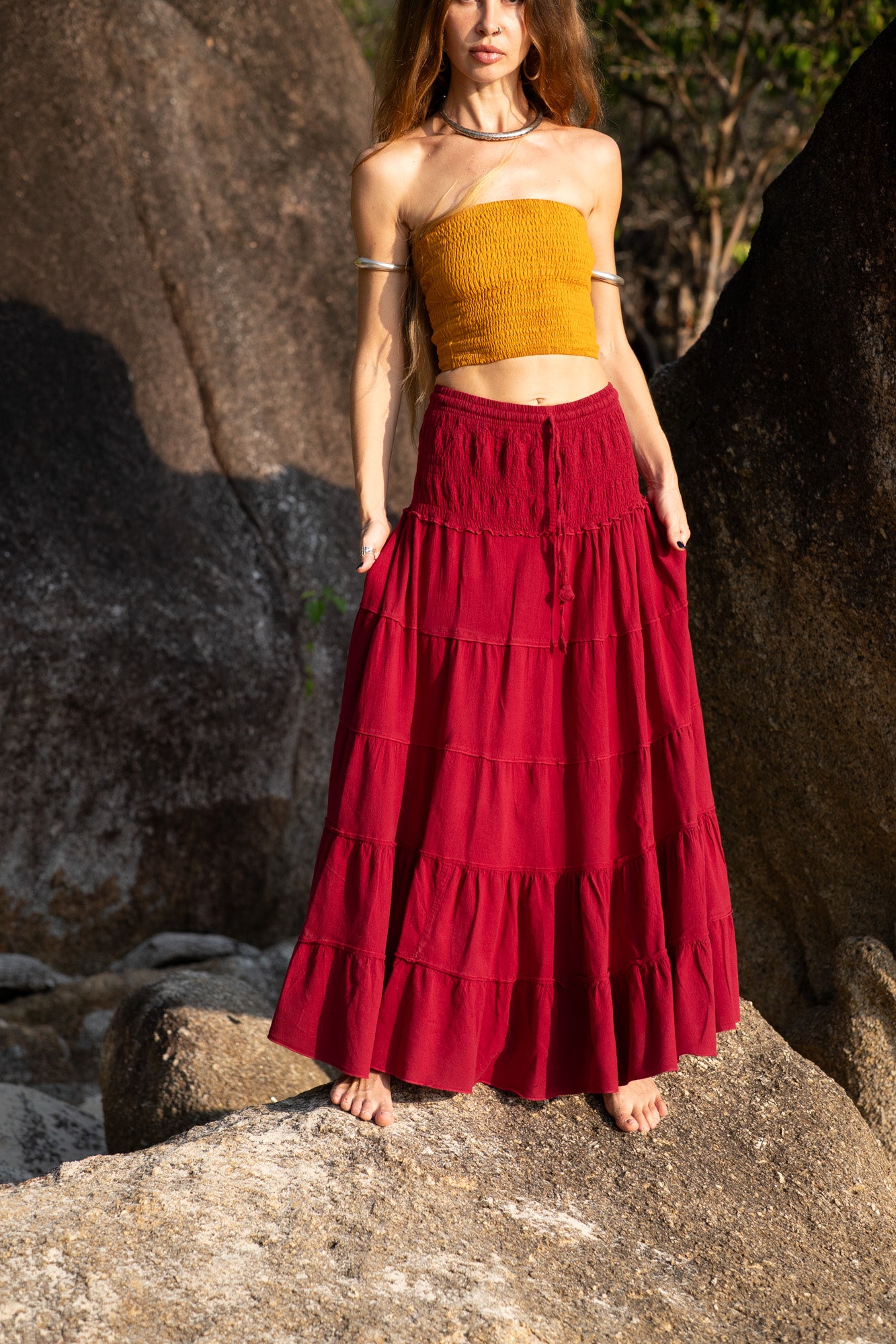 Tiered Cotton Boho Maxi Skirt | Various Colours