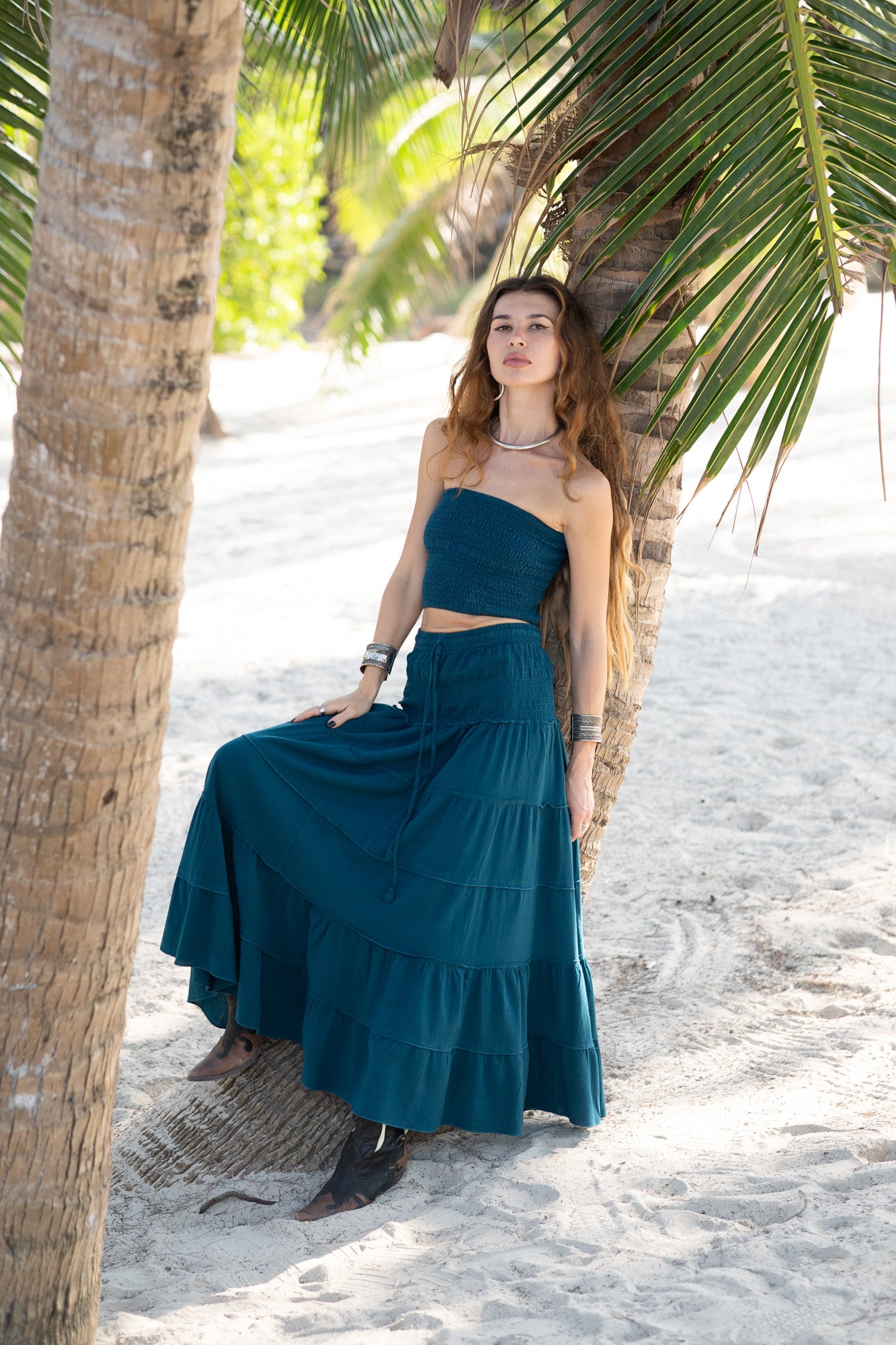 Tiered Cotton Boho Maxi Skirt | Various Colours