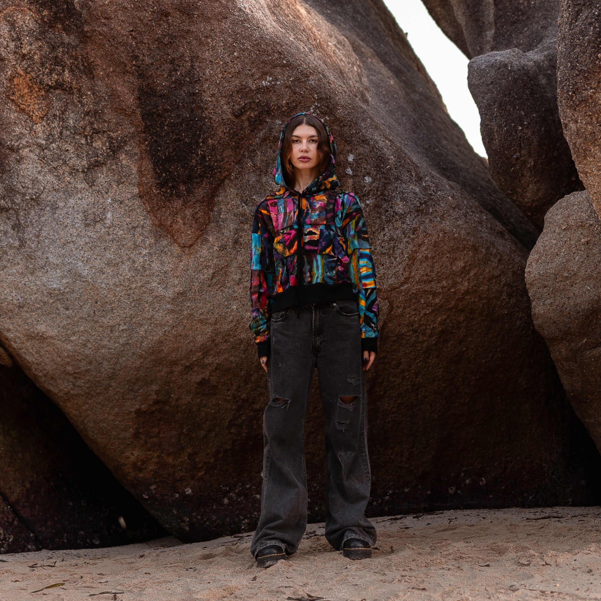 Patchwork Tie Dye Hoodie | 100% Cotton Boho Festival Jacket