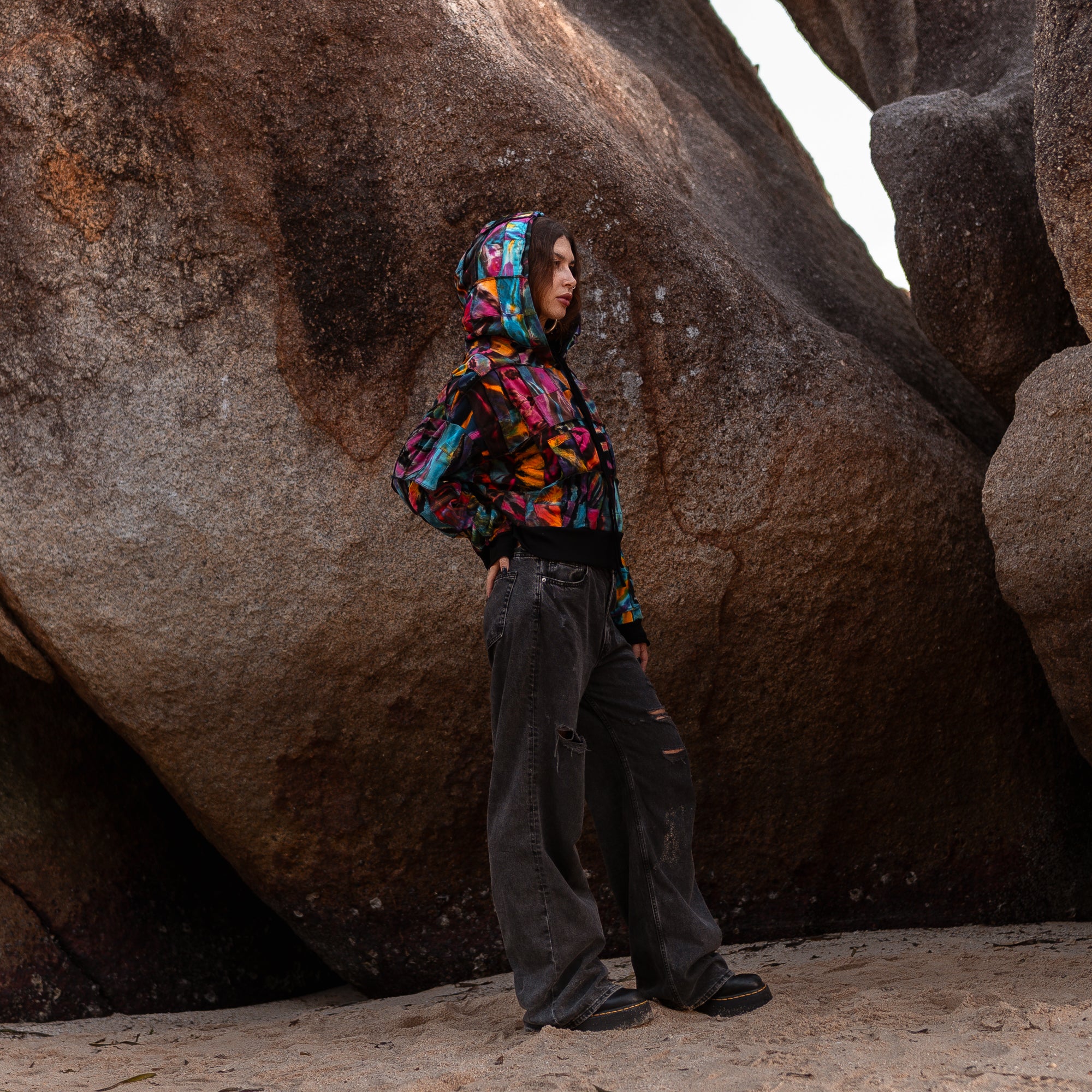 Patchwork Tie Dye Hoodie | 100% Cotton Boho Festival Jacket