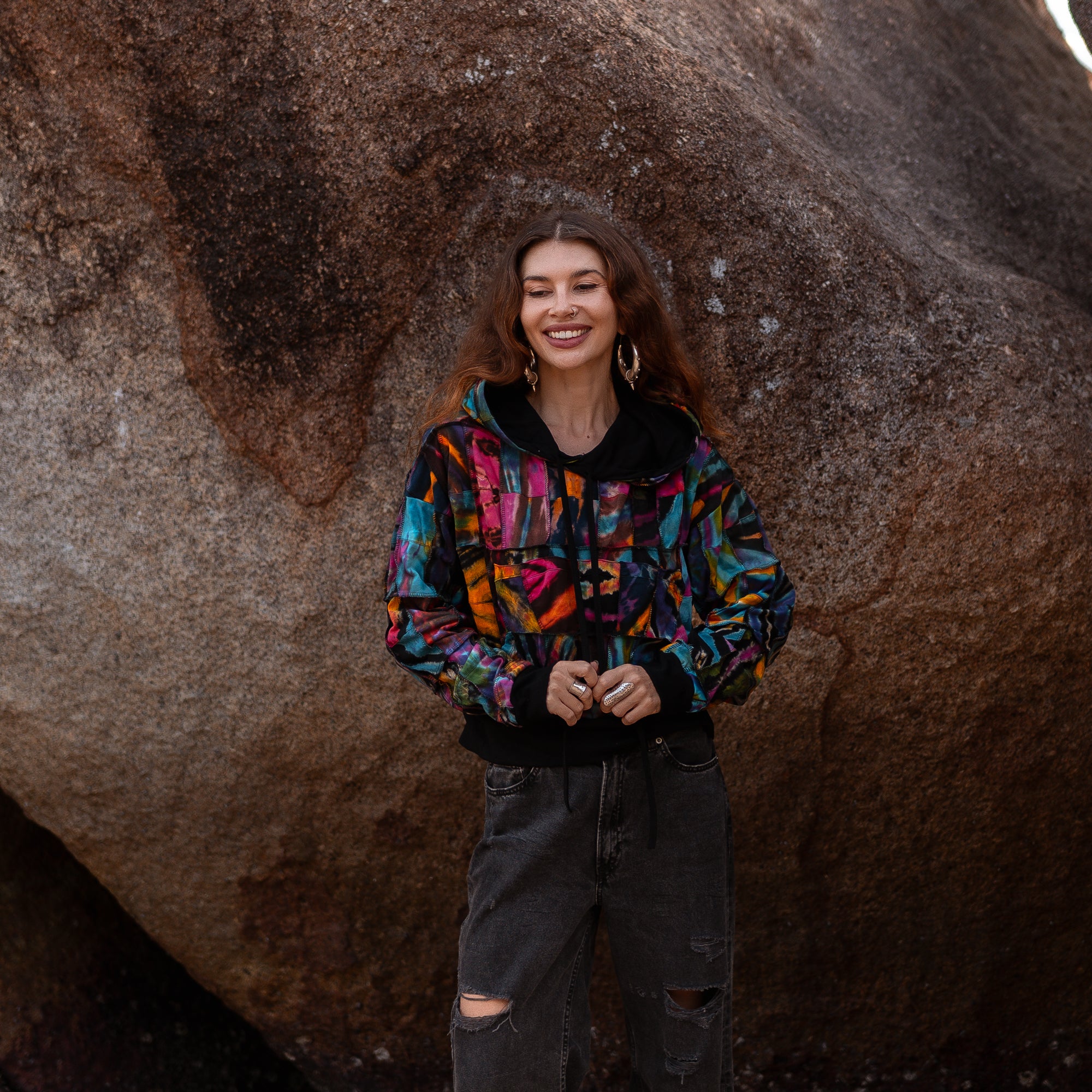 Patchwork Tie Dye Hoodie | 100% Cotton Boho Festival Jacket