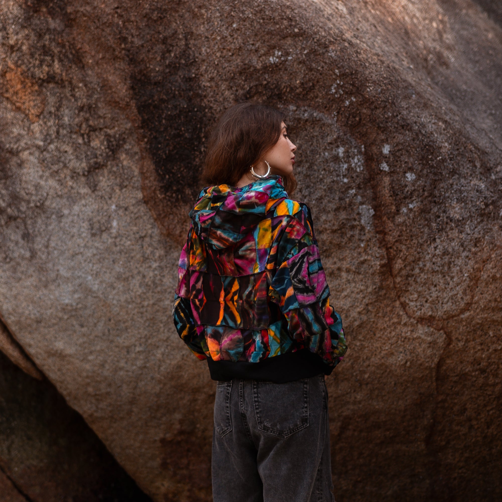 Patchwork Tie Dye Hoodie | 100% Cotton Boho Festival Jacket