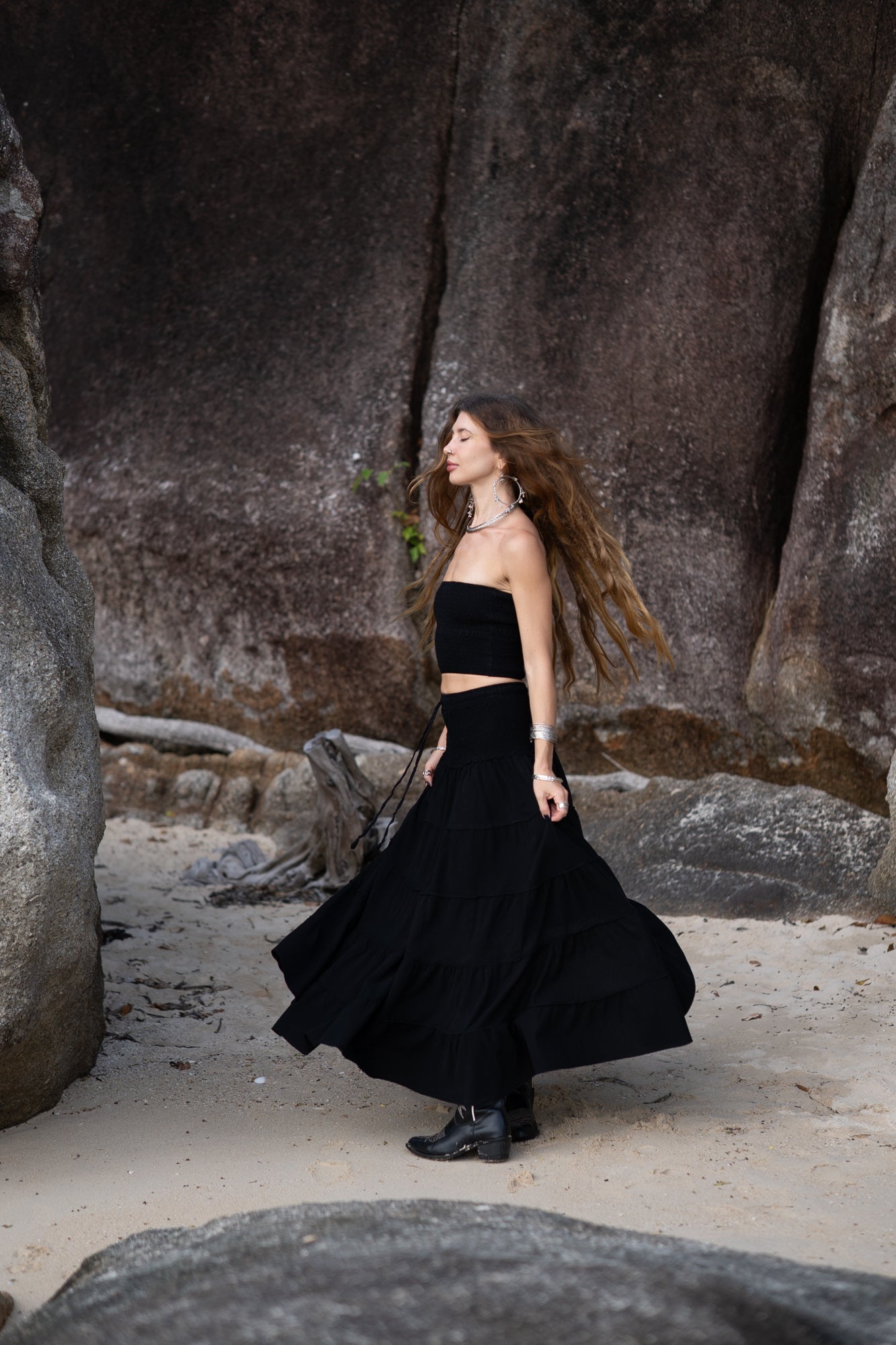 Tiered Cotton Boho Maxi Skirt | Various Colours
