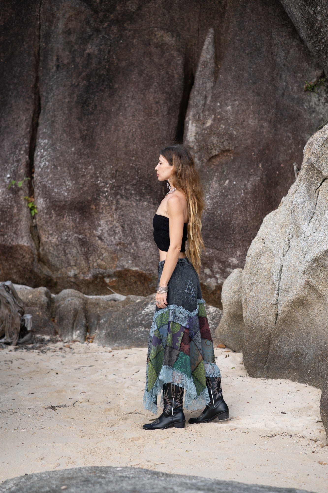 Fairy Pixie Patchwork Midi Skirt – Lace Detail | Various Colours