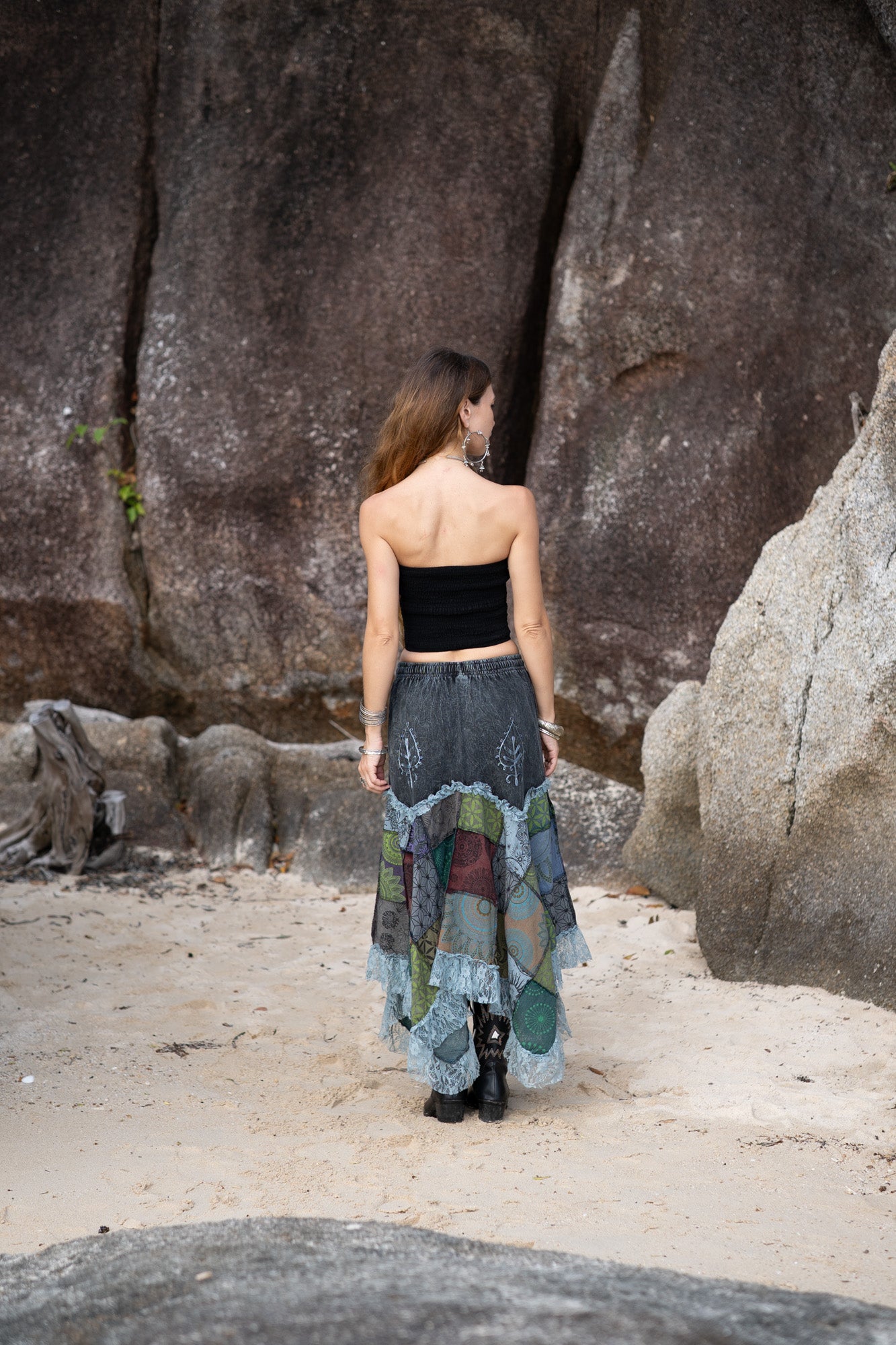 Fairy Pixie Patchwork Midi Skirt – Lace Detail | Various Colours