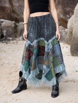 Fairy Pixie Patchwork Midi Skirt – Lace Detail | Various Colours
