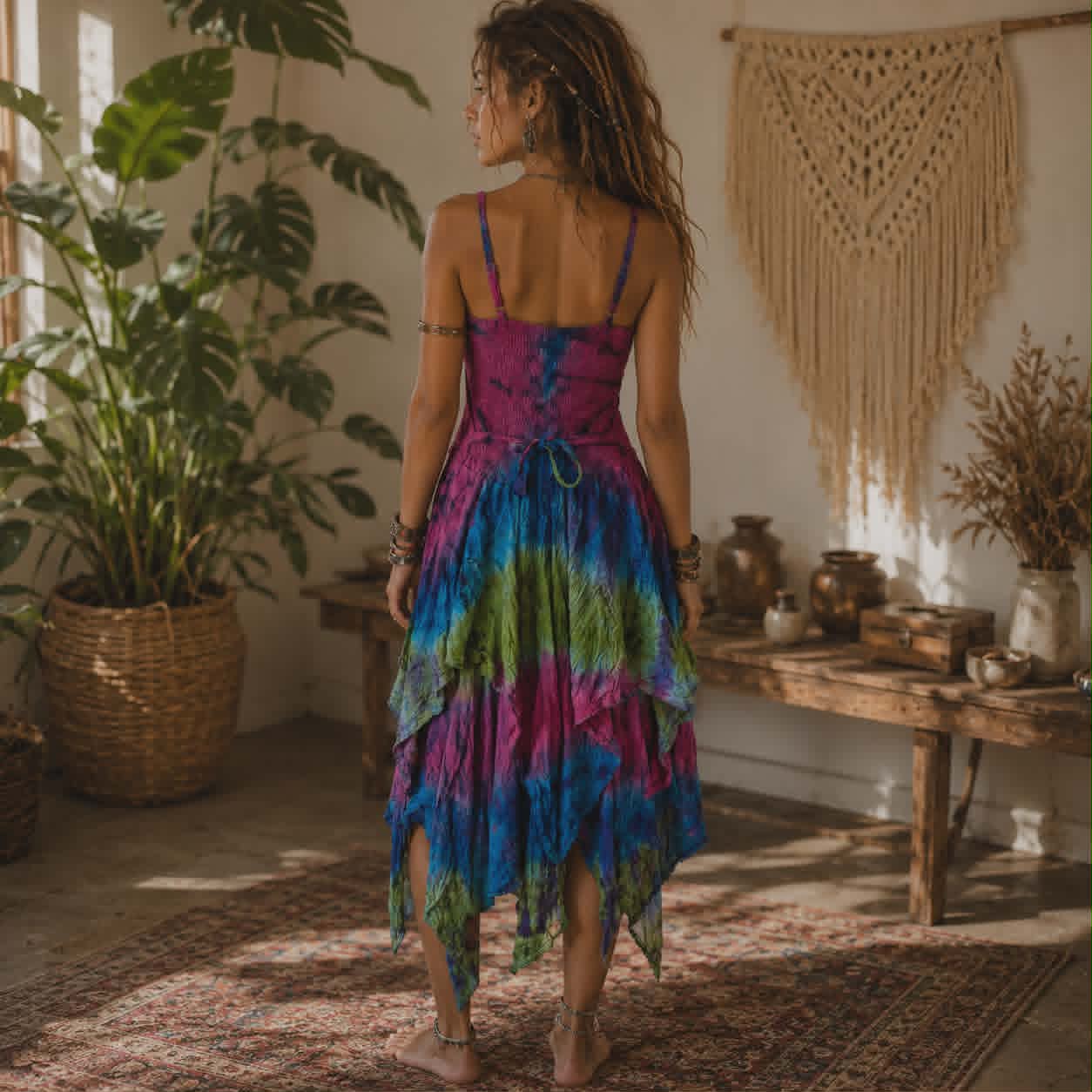 Tie Dye Fairy Pixie Hem Dress – Boho Festival Corset Dress
