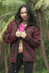 Wool Jacket - Cable Knit Aran - Maroon