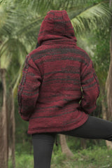 Wool Jacket - Cable Knit Aran - Maroon
