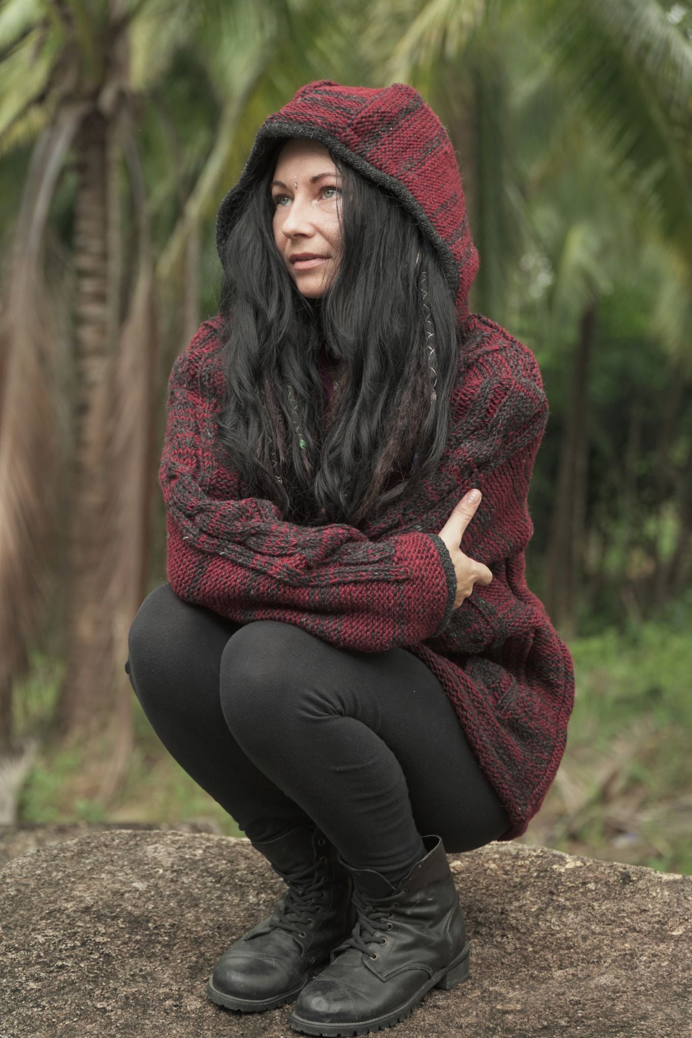 Wool Jacket - Cable Knit Aran - Maroon