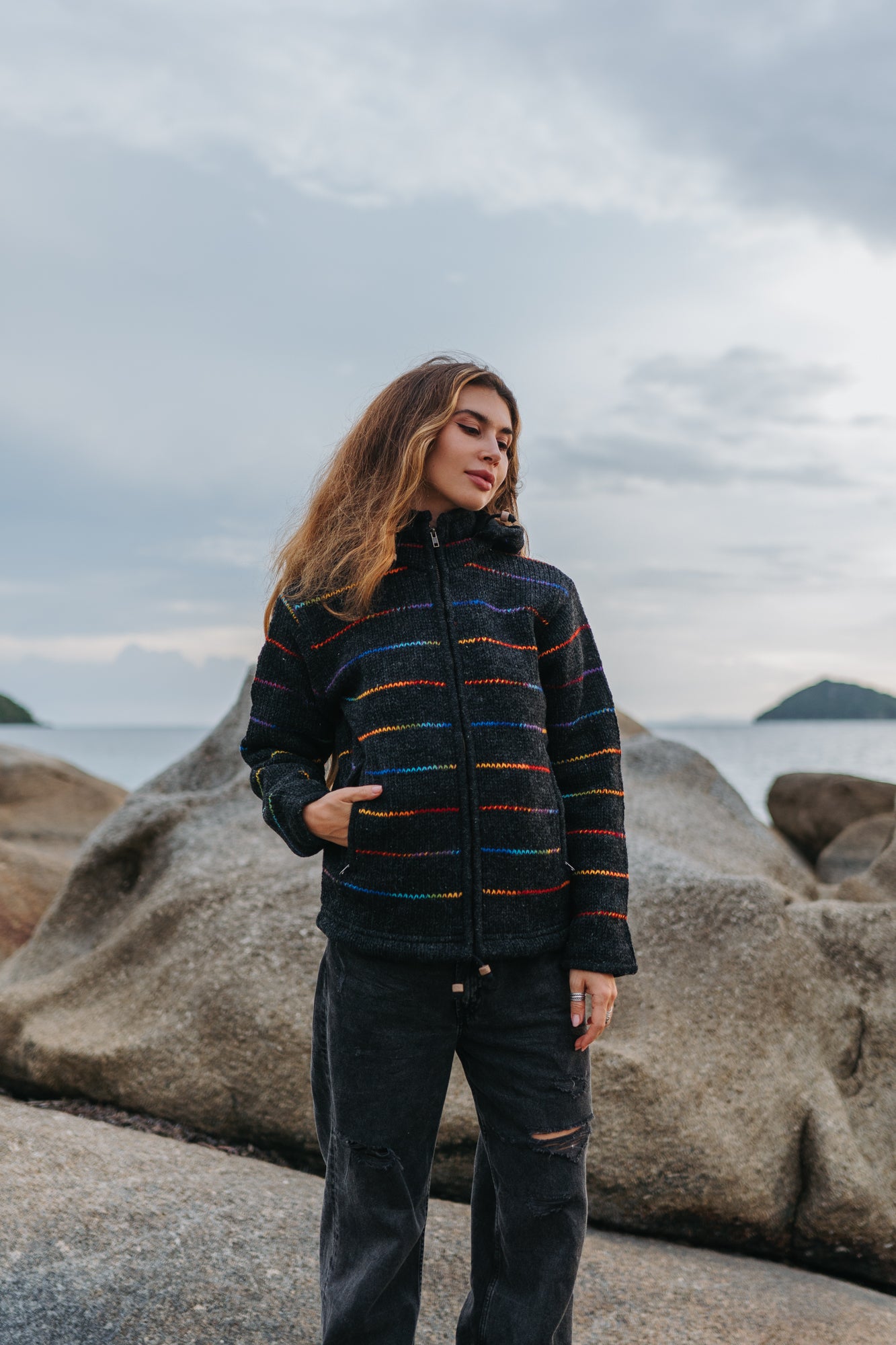 Wool Jacket - Charcoal - Rainbow Pinstripe