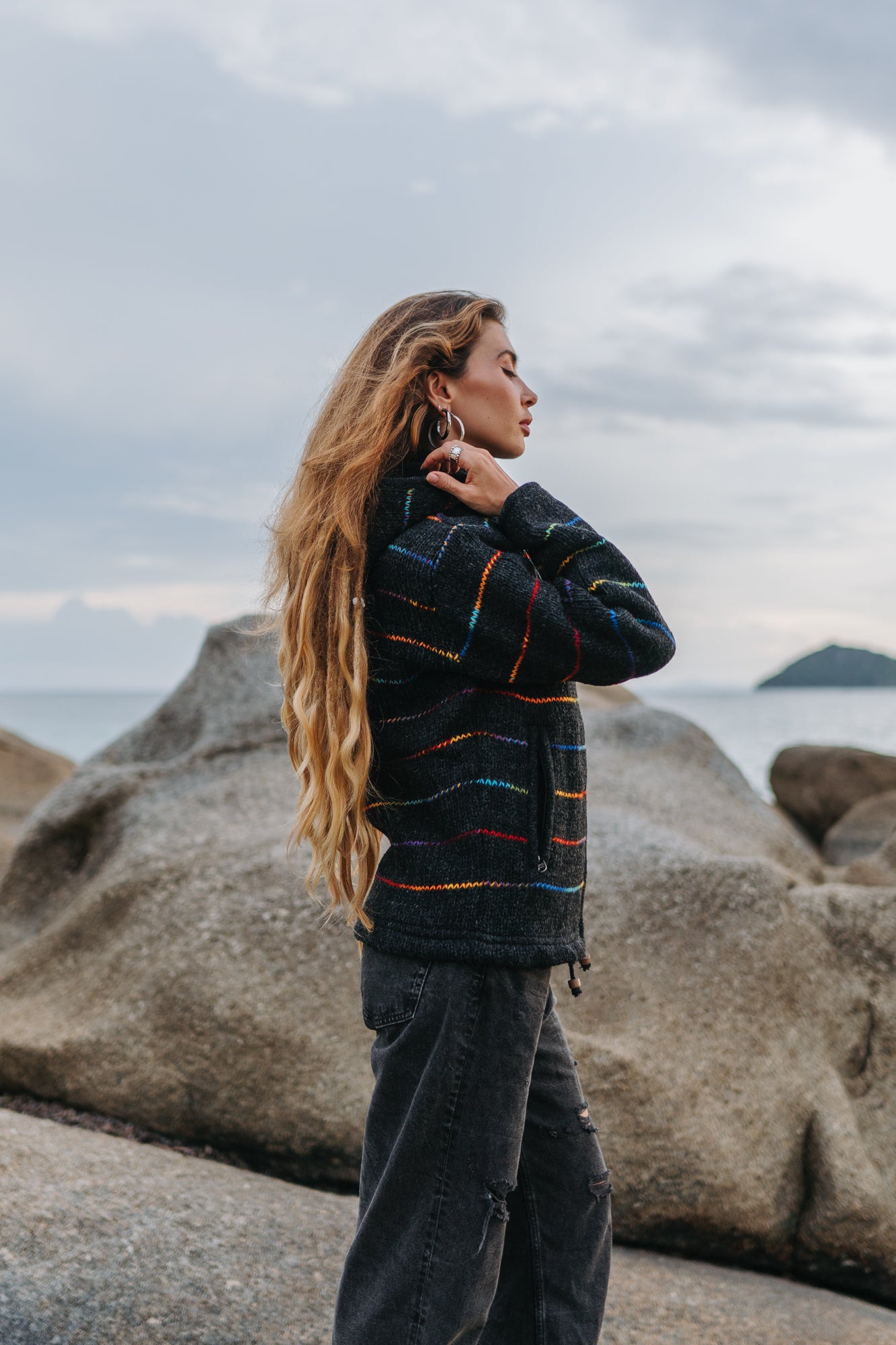 Wool Jacket - Charcoal - Rainbow Pinstripe