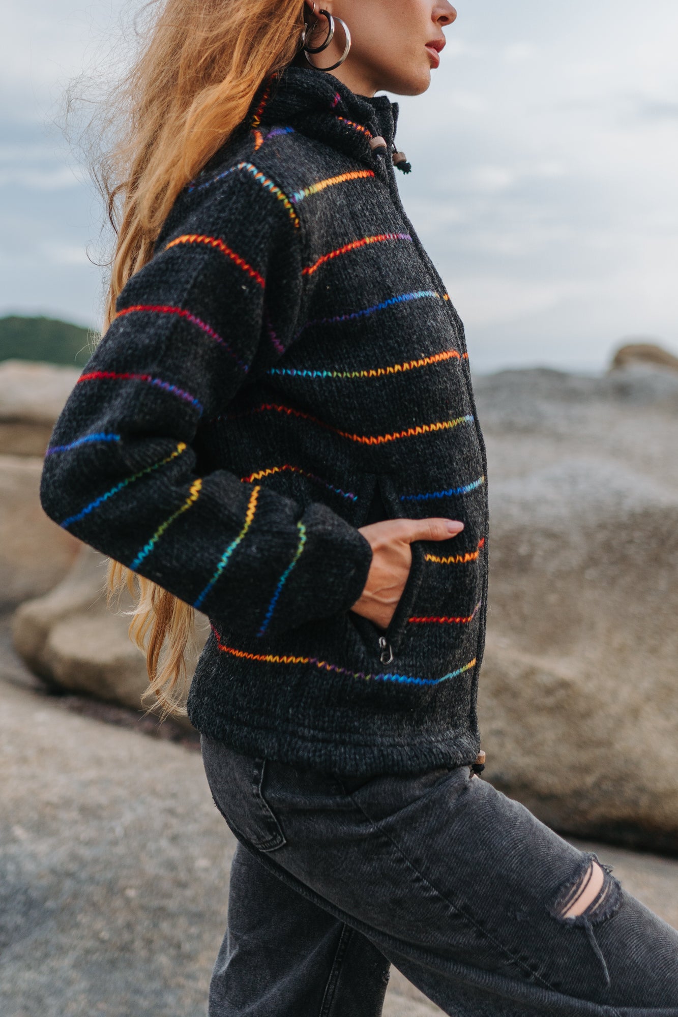 Wool Jacket - Charcoal - Rainbow Pinstripe