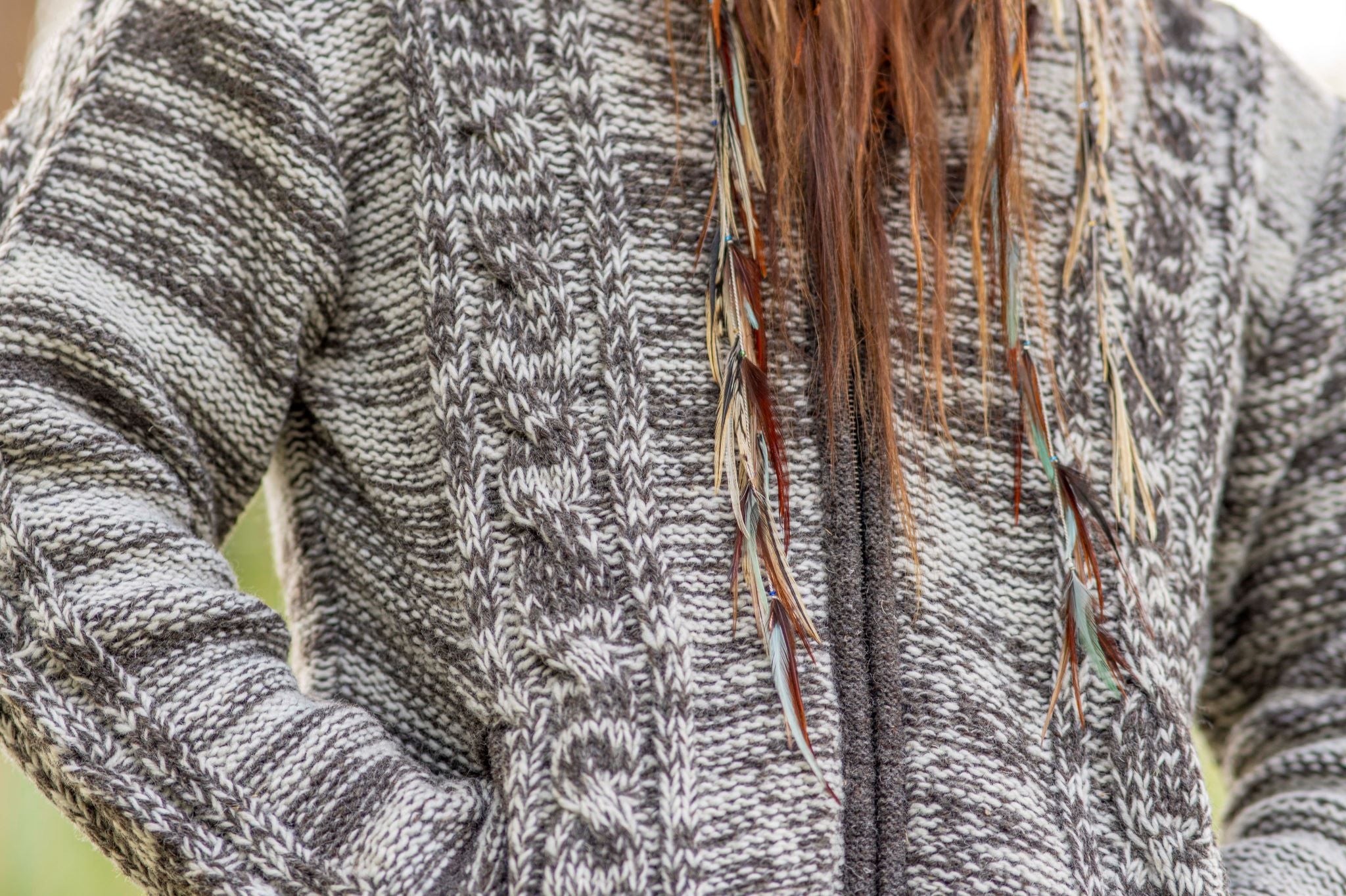 Wool Jacket - Cable Knit Aran - Brown/Cream Marl