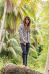 Wool Jacket - Cable Knit Aran - Brown/Cream Marl