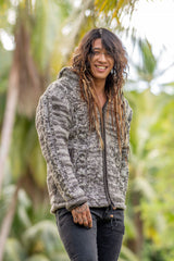 Wool Jacket - Cable Knit Aran - Brown/Cream Marl