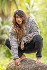 Wool Jacket - Cable Knit Aran - Brown/Cream Marl