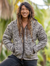 Wool Jacket - Cable Knit Aran - Brown/Cream Marl