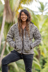 Wool Jacket - Cable Knit Aran - Brown/Cream Marl