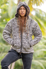 Wool Jacket - Cable Knit Aran - Brown/Cream Marl