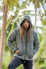 Wool Jacket - Cable Knit Aran - Olive Green