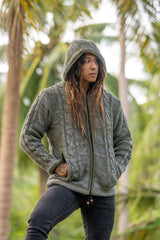 Wool Jacket - Cable Knit Aran - Olive Green