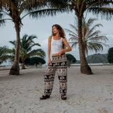 High Crotch Harem Pants - Elephant Print - Black