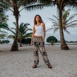 High Crotch Harem Pants - Elephant Print - Black