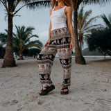High Crotch Harem Pants - Elephant Print - Black
