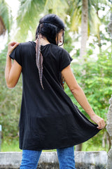Black Boho Embroidered Top With Handkerchief Hem