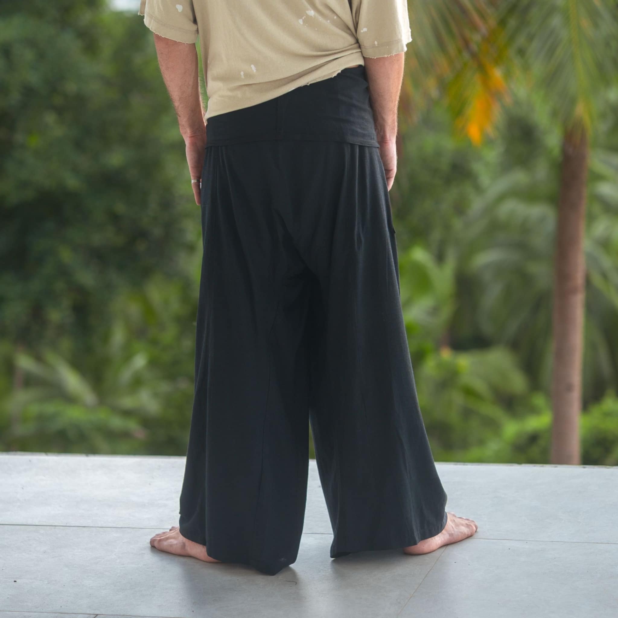 Black Hemp Cotton Thai Fisherman Pants – Tall Boho Yoga Trousers