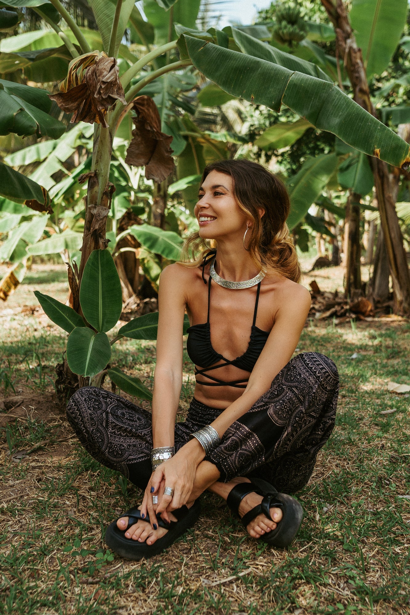 High Crotch Harem Pants - Intricate Mandala - Black