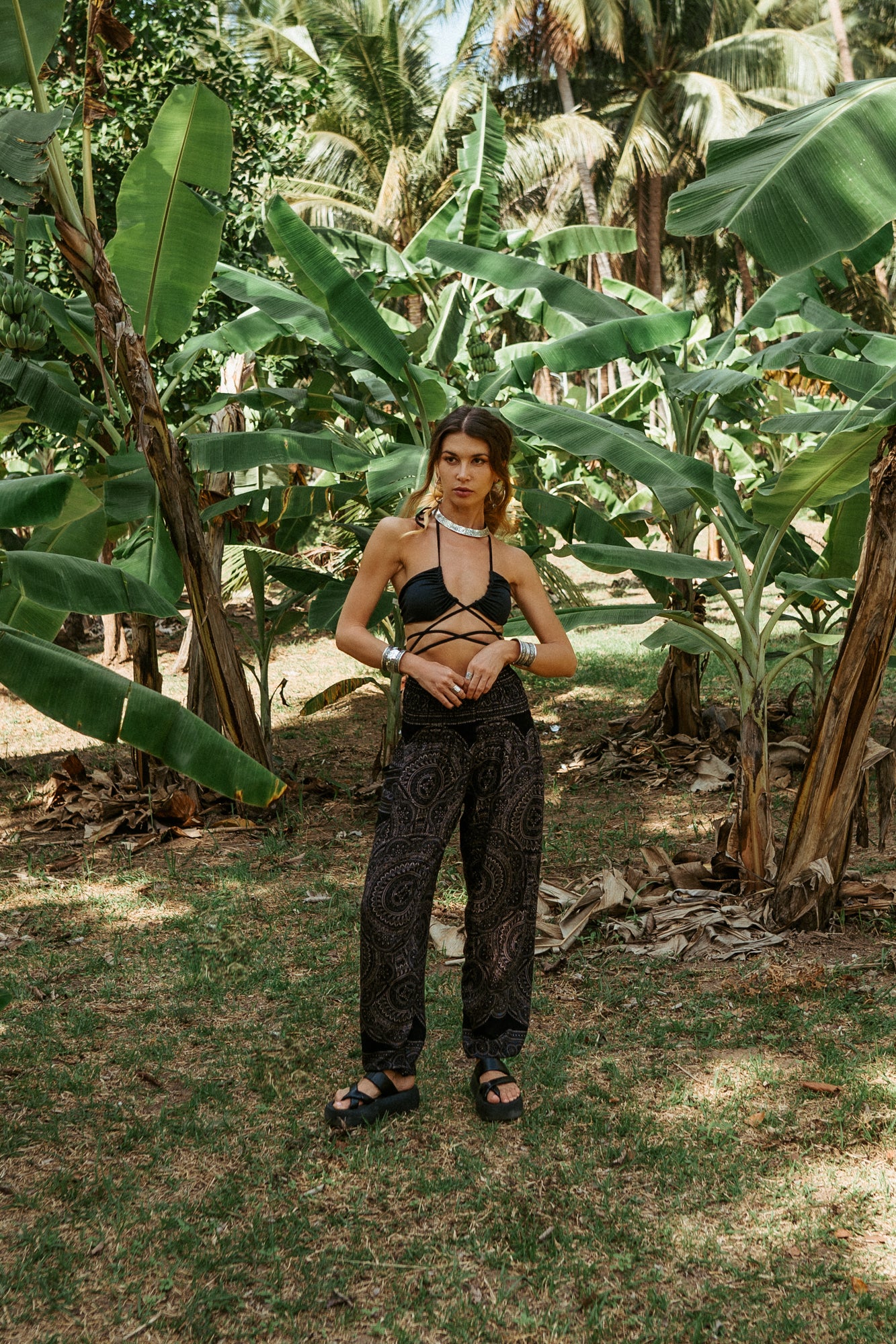 High Crotch Harem Pants - Intricate Mandala - Black