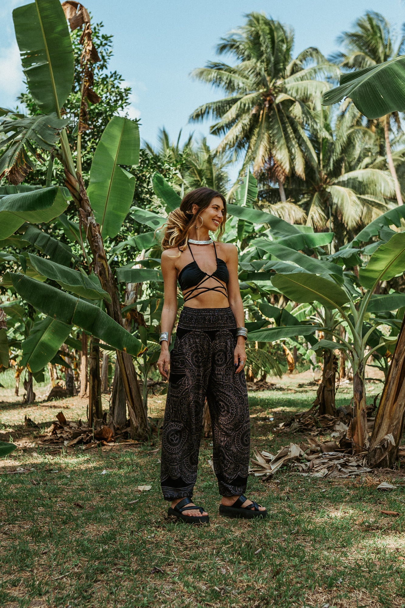 High Crotch Harem Pants - Intricate Mandala - Black