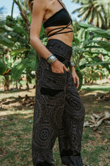 High Crotch Harem Pants - Intricate Mandala - Black