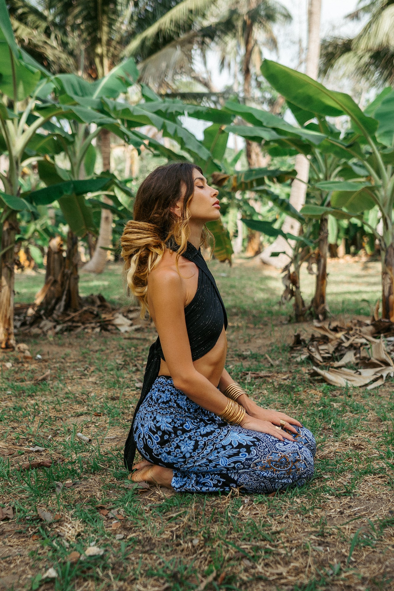 High Crotch Harem Pants - Paisley - Blue & Black