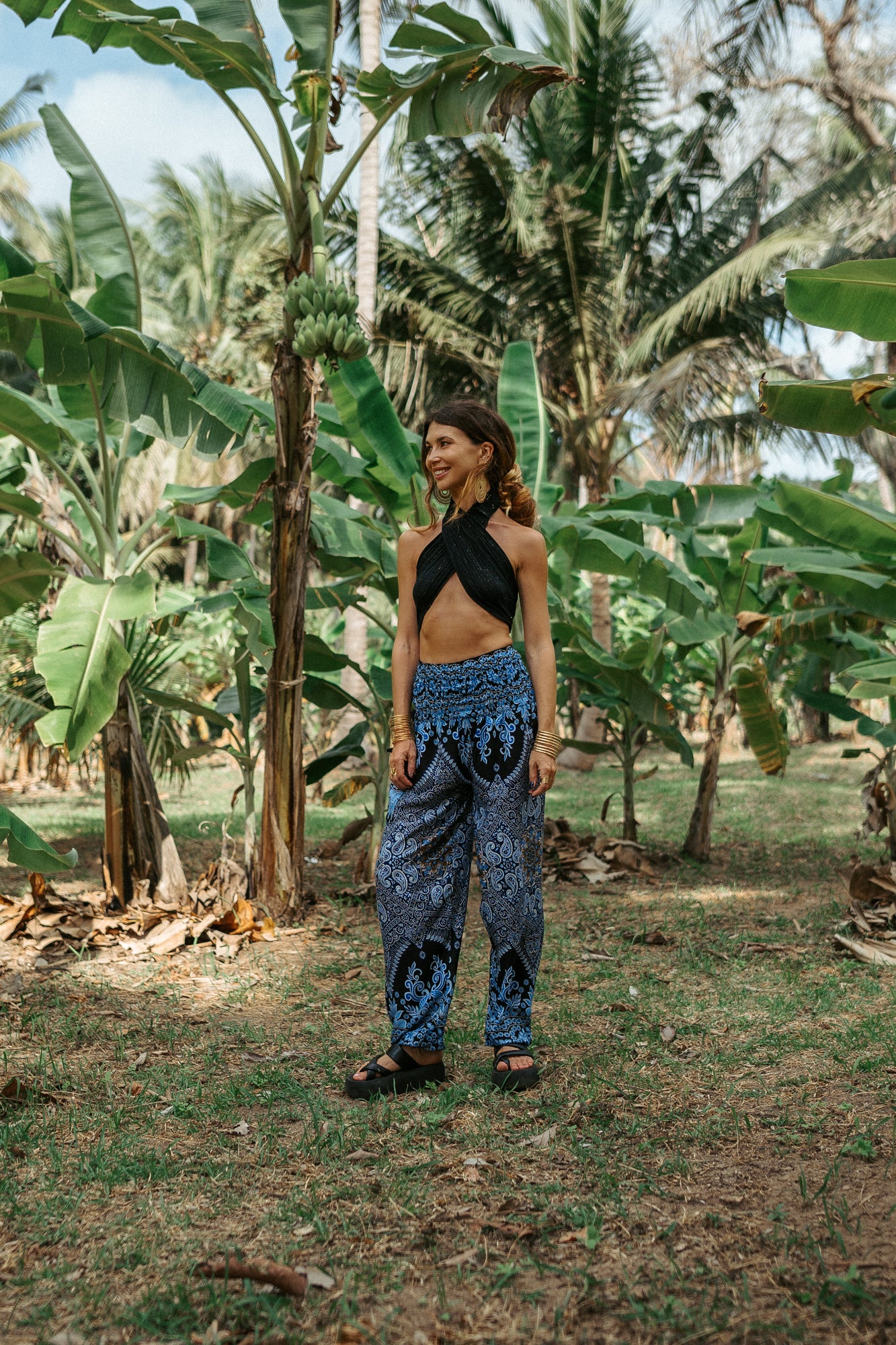 High Crotch Harem Pants - Paisley - Blue & Black