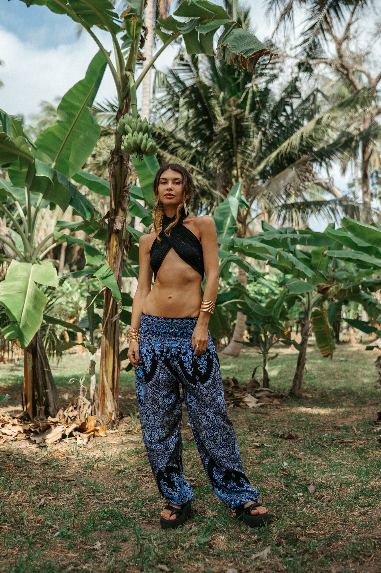 High Crotch Harem Pants - Paisley - Blue & Black