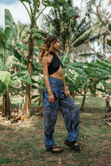 High Crotch Harem Pants - Paisley - Blue & Black