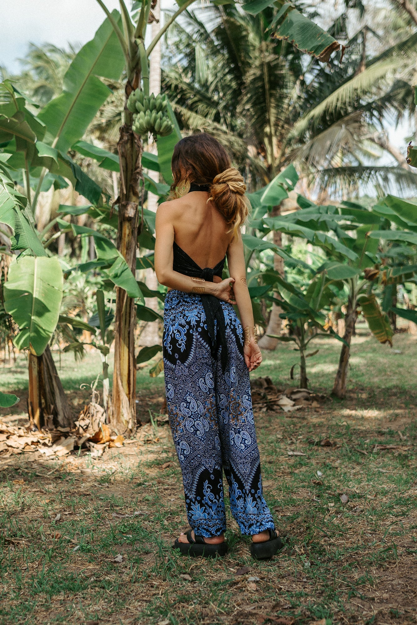 High Crotch Harem Pants - Paisley - Blue & Black