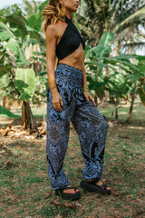 High Crotch Harem Pants - Paisley - Blue & Black