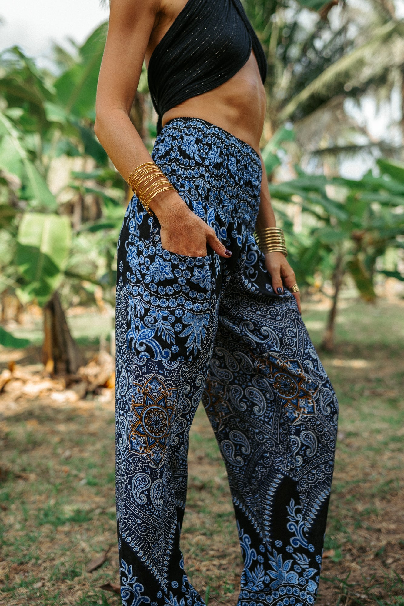 High Crotch Harem Pants - Paisley - Blue & Black