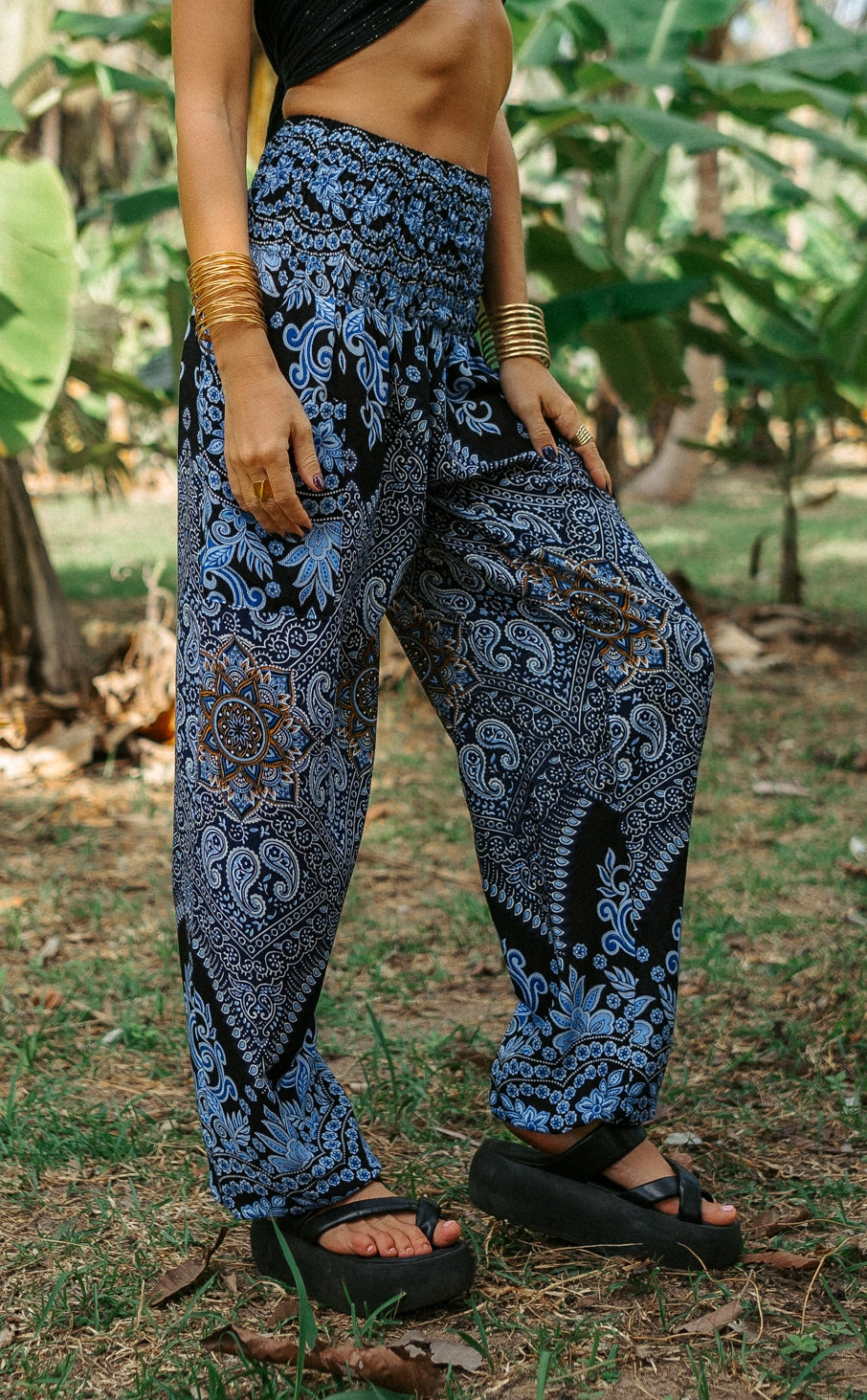 High Crotch Harem Pants - Paisley - Blue & Black