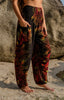 High Crotch Harem Pants - Flame Peacock Feather - Black