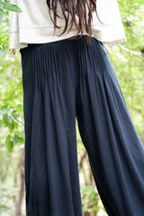 Plain Black Drapey Trousers – Flowy Relaxed Fit Trousers