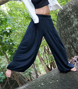Plain Black Drapey Trousers – Flowy Relaxed Fit Trousers